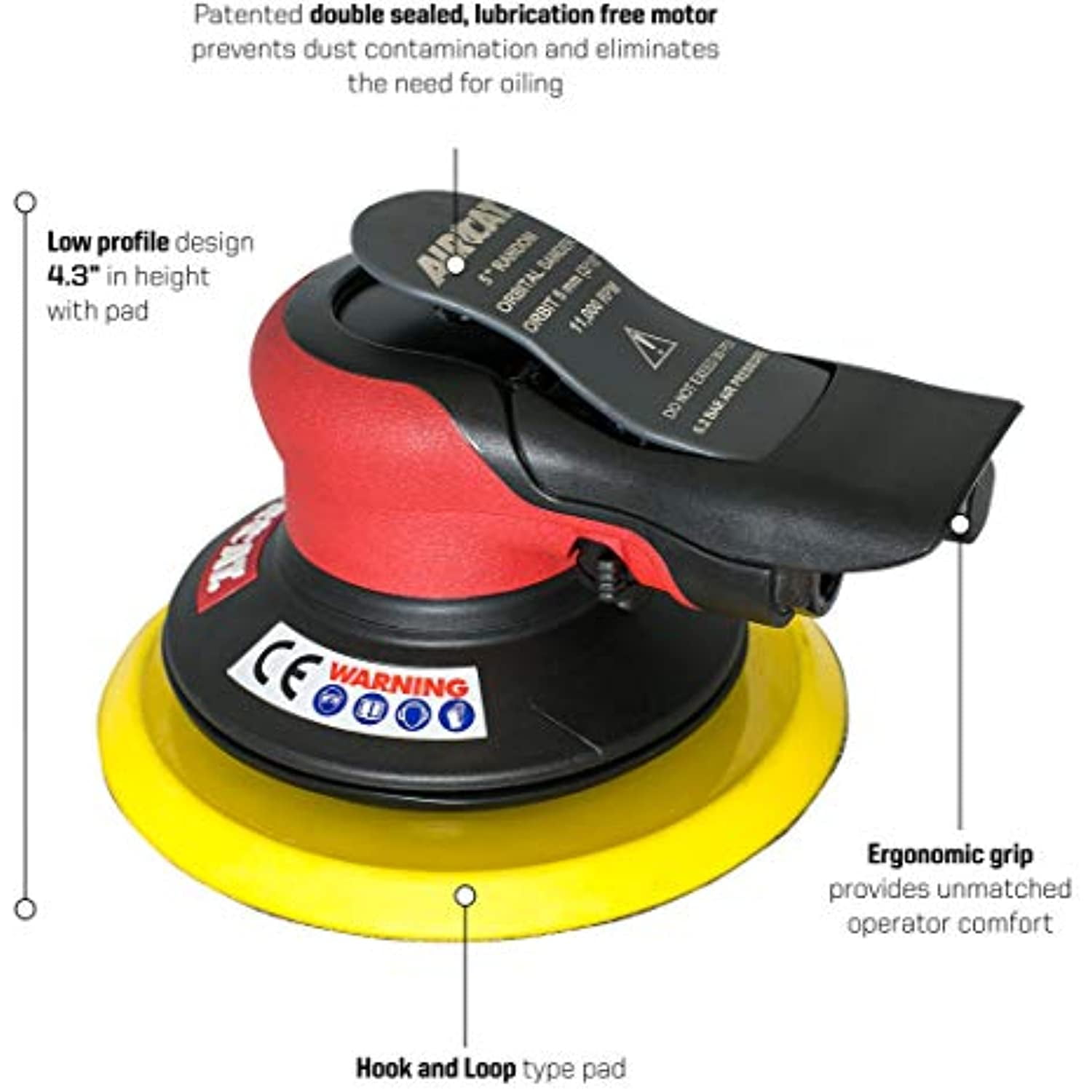 AIRCAT Pneumatic Tools 6700-5-336: Non Vac Orbital Palm Sander 11,000 RPM