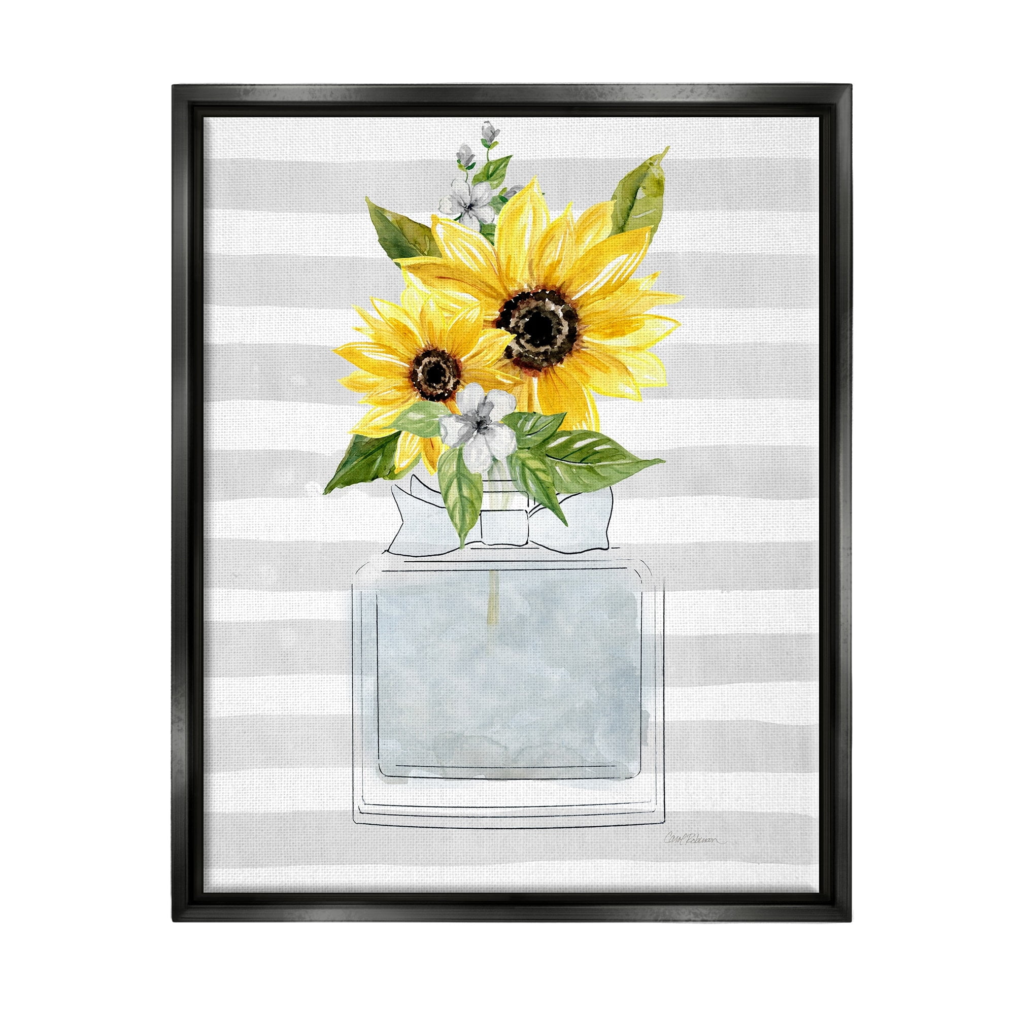 Stupell Industries Vivid Floral Arrangement Glam Perfume Bottle Stripes Graphic Art Metallic Gold Floating Framed Canvas Print Wall Art, Design by Carol Robinson