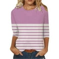 thumbnail image 2 of Eiyaclvo Womens 3/4 Sleeve Tops Fall 2025 Trendy Crew Neck Striped Tee Shirts Casual Comfy Pullover Blouses Office Work Tops, 2 of 3