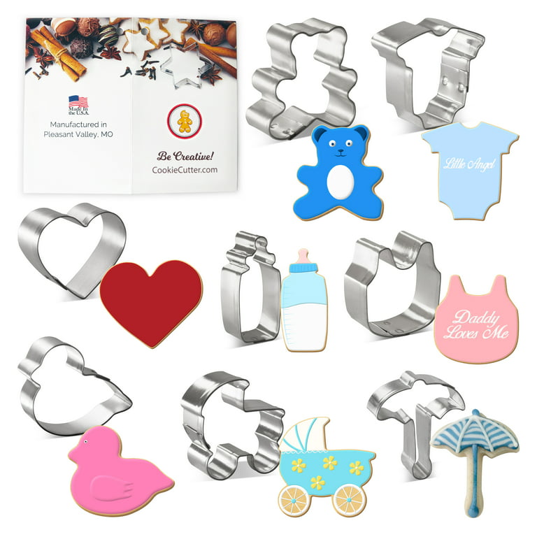 Mini Baby Shower Cookie Cutter 8 Pc Set HS0447 - Onesie, Duckling, Bib,  Carriage, Recipe - FOOSE USA