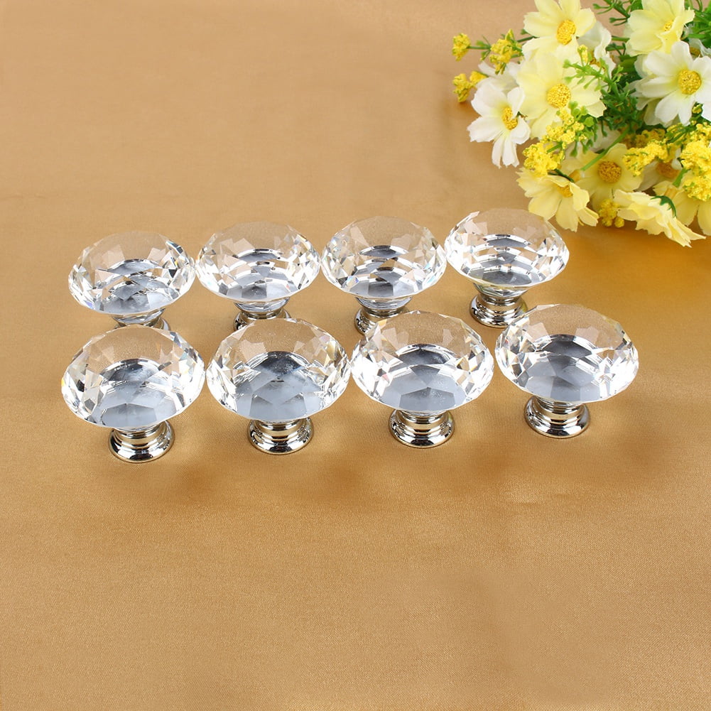 NFTIGB 16Pcs Crystal Glass Cabinet Knob Diamond Shape 40mm / 1.57 inch Drawer Cupboard Handle Pull