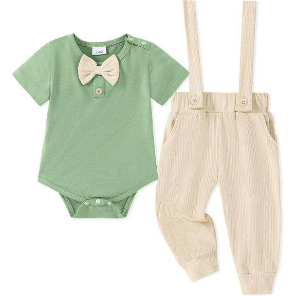 Latnnut Baby Boy Clothes 0-18 Months Newborn Outfits Short Sleeve Romper Top and Suspender Pants Baby Boy Summer Clothing 2Pcs