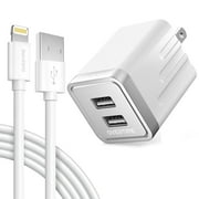 Overtime Phone Charger Set | MFi Certified Lightning Cable 6ft with Dual USB Wall Charger Adapter - White / White