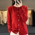 thumbnail image 2 of Cárdigan de cuello redondo para mujer, 100% pura lana, suelto, de color sólido salvaje, suéter de fondo holgado, nuevo estilo de otoño e invierno., 2 of 5