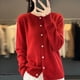 thumbnail image 2 of Cárdigan de cuello redondo para mujer, 100% pura lana, suelto, de color sólido salvaje, suéter de fondo holgado, nuevo estilo de otoño e invierno., 2 of 5