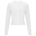 thumbnail image 3 of Lenpel Cropped Cardigan Sweaters for Women Crew Neck Long Sleeve Button down Slim Knit Cardigans Casual Lightweight Sweaters(White,Medium), 3 of 5