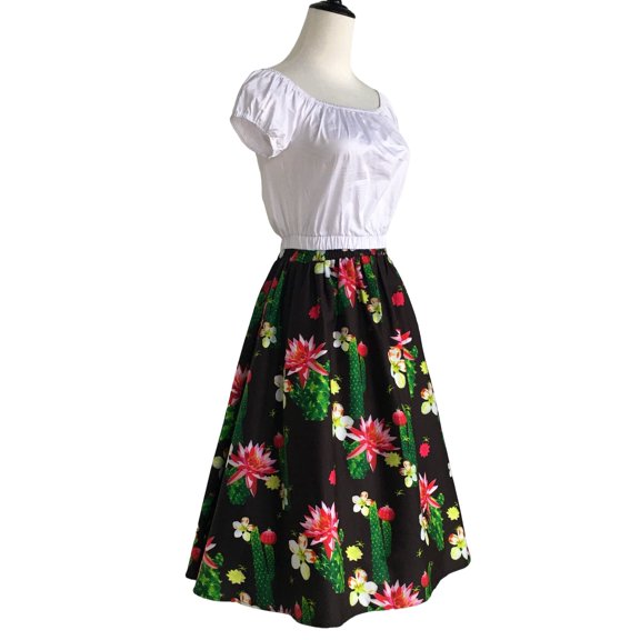 Retro Style Elastic Waist Printed Long Skirts