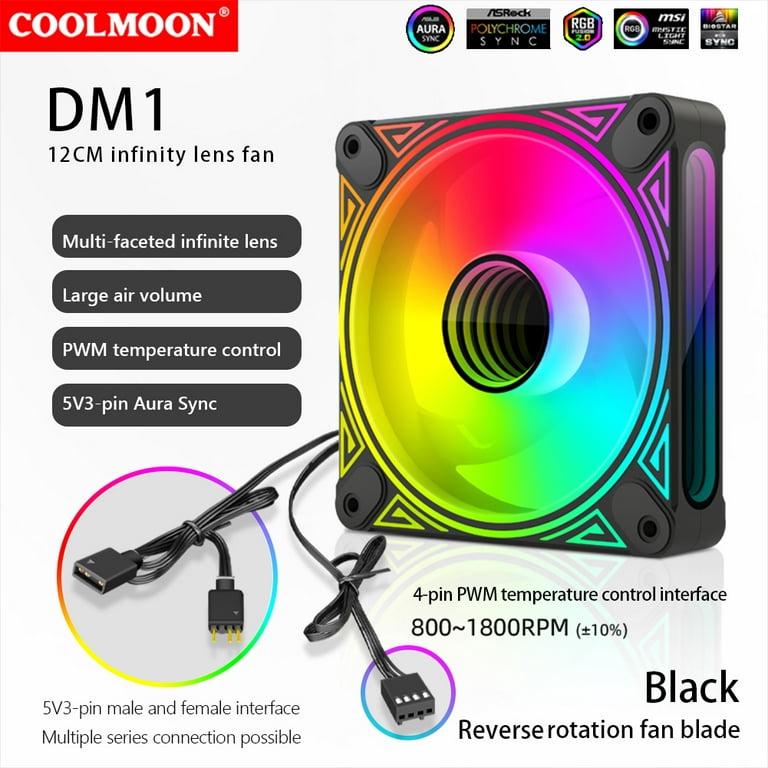 GameMax RB300 RGB PC Case Fan 120mm 5V 3pin Quiet AURA SYNC Colorful  Desktop Computer Cooler Cooling LED ARGB Fan