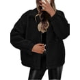 thumbnail image 2 of Women Coat Casual Lapel Full Zip Fleece Jacket Long Sleeve Oversized Warm Winter Outwear with Pockets Black XL, 2 of 7