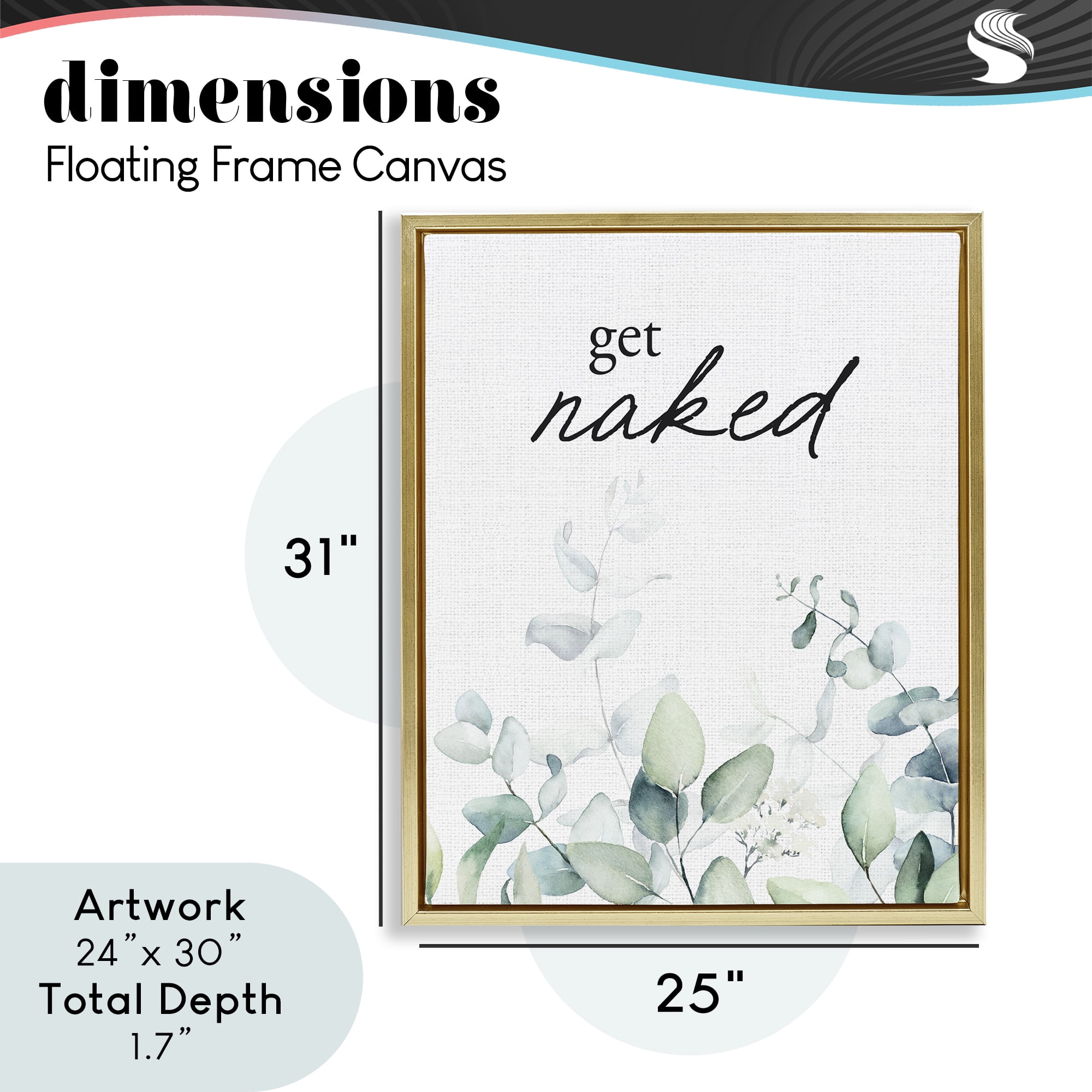 Get Naked Minimal Herbs Gold Framed Floater Canvas Wall Art, design by Lettered and Lined