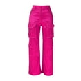 thumbnail image 4 of QUINDOS Straight Leg Womens Plus Size Cargo Pants Hot Pink High Waisted Long Womens Pants Relaxed Fit Streetwear Hiking Pants with Pockets, 4 of 6