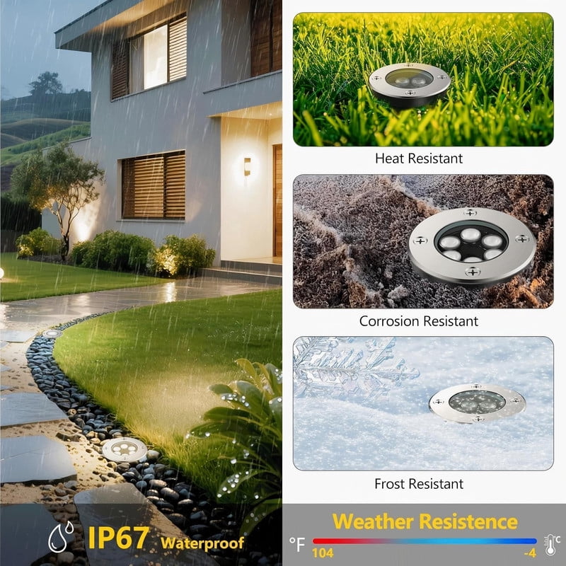 JESLED 6W LED Landscape Lighting Well Lights, 12V 24V Ground Lights 6000K Bright White, IP67 Waterproof Low Voltage Landscape Light Spotlight for Driveway Deck Patio Yard Garden Outdoor,4 Pack