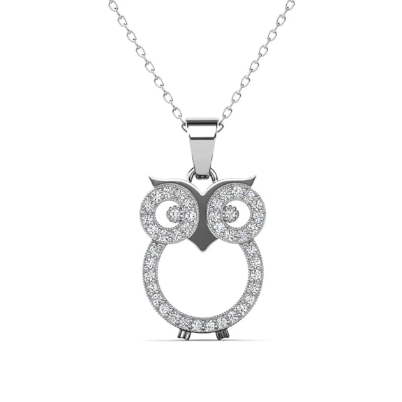 Cate & Chloe Ari 18k White Gold Plated Owl Pendant Necklace with Simulated Diamonds Gift for Women