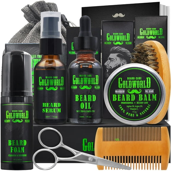 Kit de cuidado de barba GoldWorld con champú y jabón para barba y más