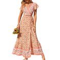 thumbnail image 2 of TRKIYQC Vestido largo de verano con estampado floral para mujer Vestido de manga corta con cuello en V Cintura con lazo Vestido holgado, Ropa informal simple de una pieza TRKIYQC  perder, 2 of 7