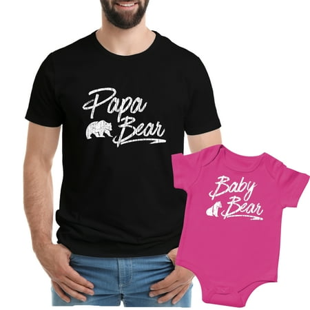 

Texas Tees Papa Bear Baby Bear Bodysuit Father Daughter Tee Black Papa Bear Pink Baby Bear Set Mens (X-Large) & 3-6 Month