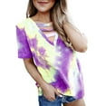 thumbnail image 1 of Womens Tie Dye Printed Stripe V-Neck Stretch Short Sleeve Casual Loose Tops T-shirts, Purple, XX-Large, 1 of 2