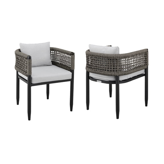 Felicia Outdoor Patio Dining Chair in Aluminum with Grey Rope and Cushions - Set of 2