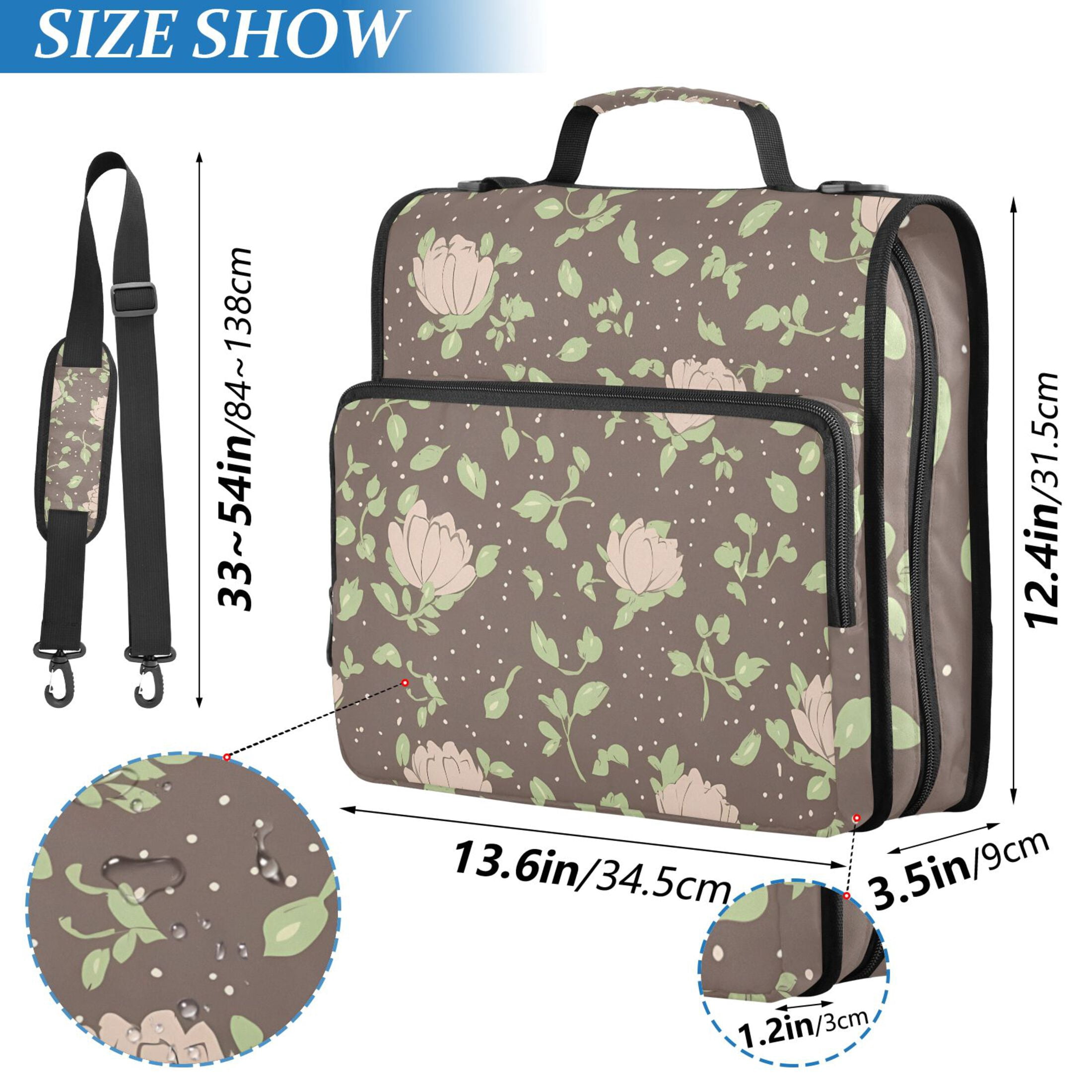3 Ring Zipper Binder with Shoulder Strap Waterproof Trapper Keeper 2 Inch D-Ring 500 Sheets Capacity Green Leaves Small Roses