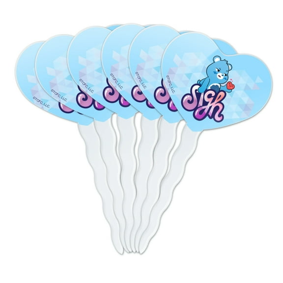 Care Bears: Unlock the Magic Grumy Bear Sigh Heart Love Cupcake Picks Toppers Decoration Set of 6