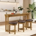 thumbnail image 4 of LKTART Bar Table and Chairs Set 4 Pcs, Modern Retro Sofa Table with Solidwood Legs, 3 PU Upholstered Counter Height Bar Stools, Behind Couch Console Table Set for Kitchen, Small Space(Natural), 4 of 18