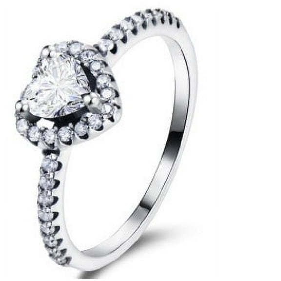 Sterling Silver Heart-Shaped Ring with Micro-Inlaid Zircon | 925 Silver Wedding Ring for Women | Geometric Design | Individually Packed | 2.1g