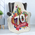 thumbnail image 4 of 70th Birthday Soft Flannel Fleece Blanket, Modern and Geometrical Design on Colorful Backdrop with Castle Shapes Party, Cozy Plush for Indoor and Outdoor Use, 50" x 70", Multicolor, by Ambesonne, 4 of 5