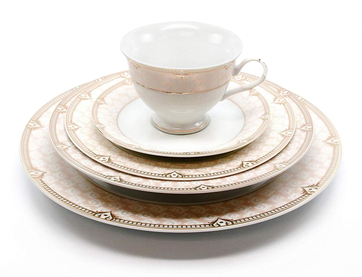 Euro Porcelain 57-pc Banquet Dinnerware Set Gold Greek Key 