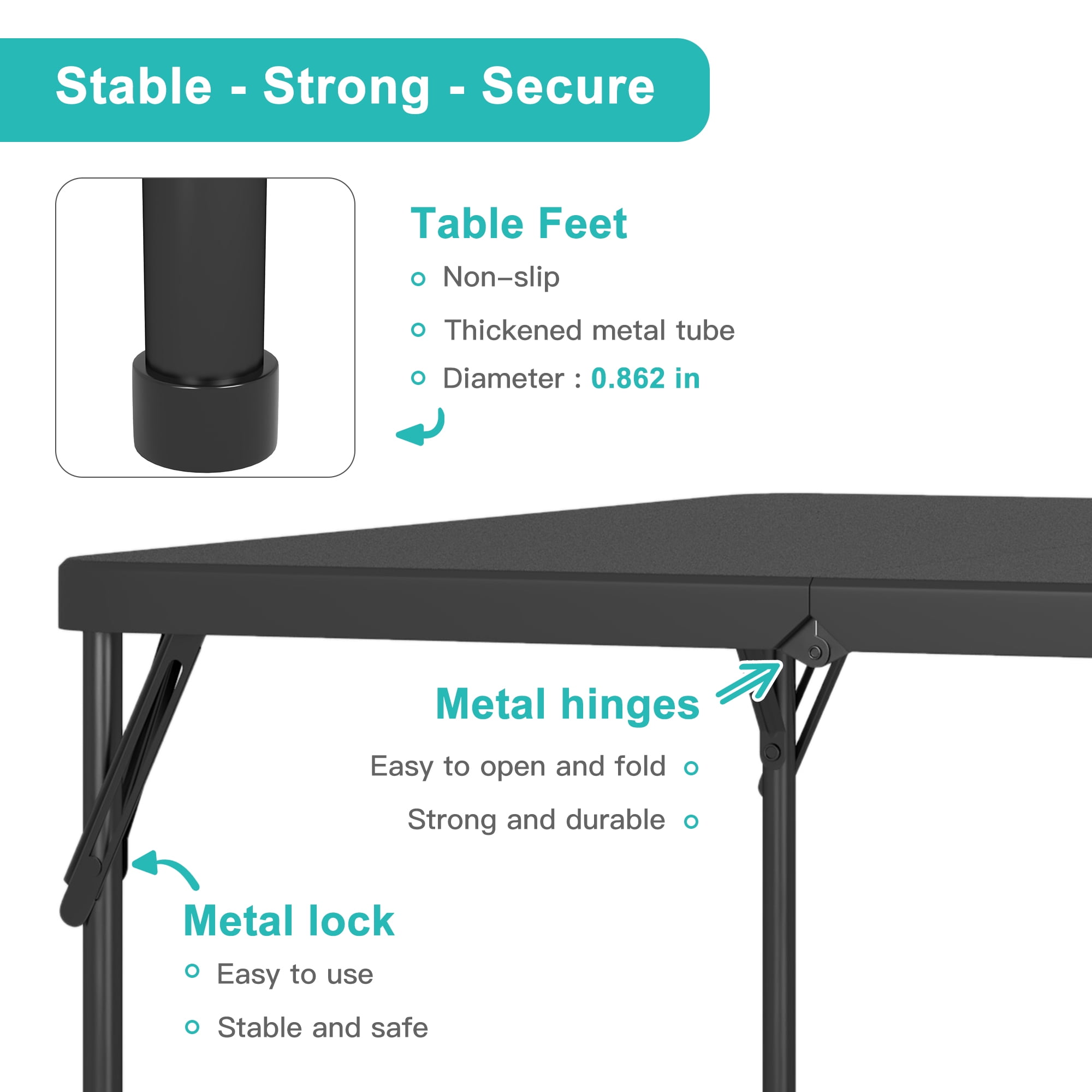 Demi Bonn 5-Piece Folding Multipurpose Card Table Set with 4 Chair, 4 Players Camping Table Chair Set for Indoor or Outdoor Use, Black