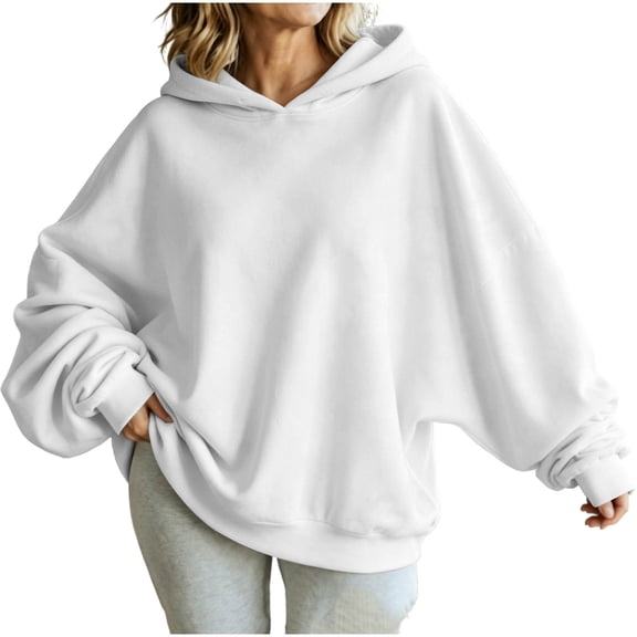 Women Oversized Hoodie Long Sleeve Drop Shoulder Pullover Solid Color Loose Fit Casual Hooded Sweatshirt