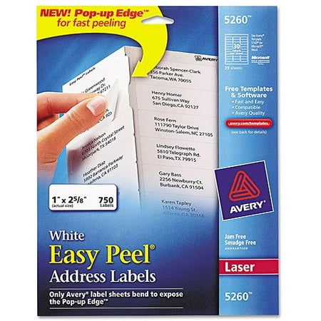 Avery 5260 Easy Peel White Address Labels For Laser Printers 1 Quot X 2 5 8 Quot 750 Labels Pack Avery Templates 5260