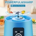 thumbnail image 3 of Joefnel Mini Blender Portable,with USB Rechargeable and BPA-Free,with 6 leaves Stainless Steel Blade, 380 ML Capacity for Kitchen, Home and Office (Blue), 3 of 5