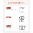 thumbnail image 4 of KFFKFF Chafing Dish Buffet Set, 5 Qt 4 Pack Round-Shaped Stainless Steel Chafing Dishes with 4 Full Size Trays, Glass Lid, Water Tray, Foldable Stand and Fuel Container, Perfect for Weddings, 4 of 8