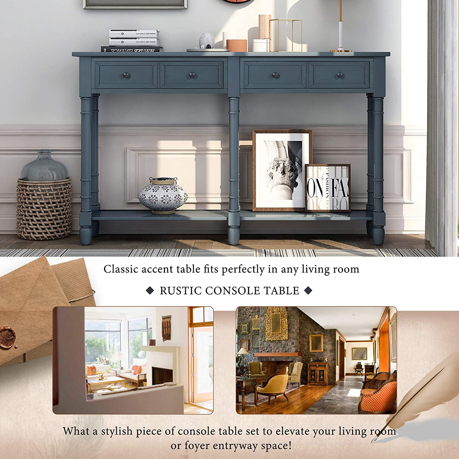 Harper & Bright Designs Retro Console Table Sofa Table for Entryway with Drawers and Shelf Living Room Table