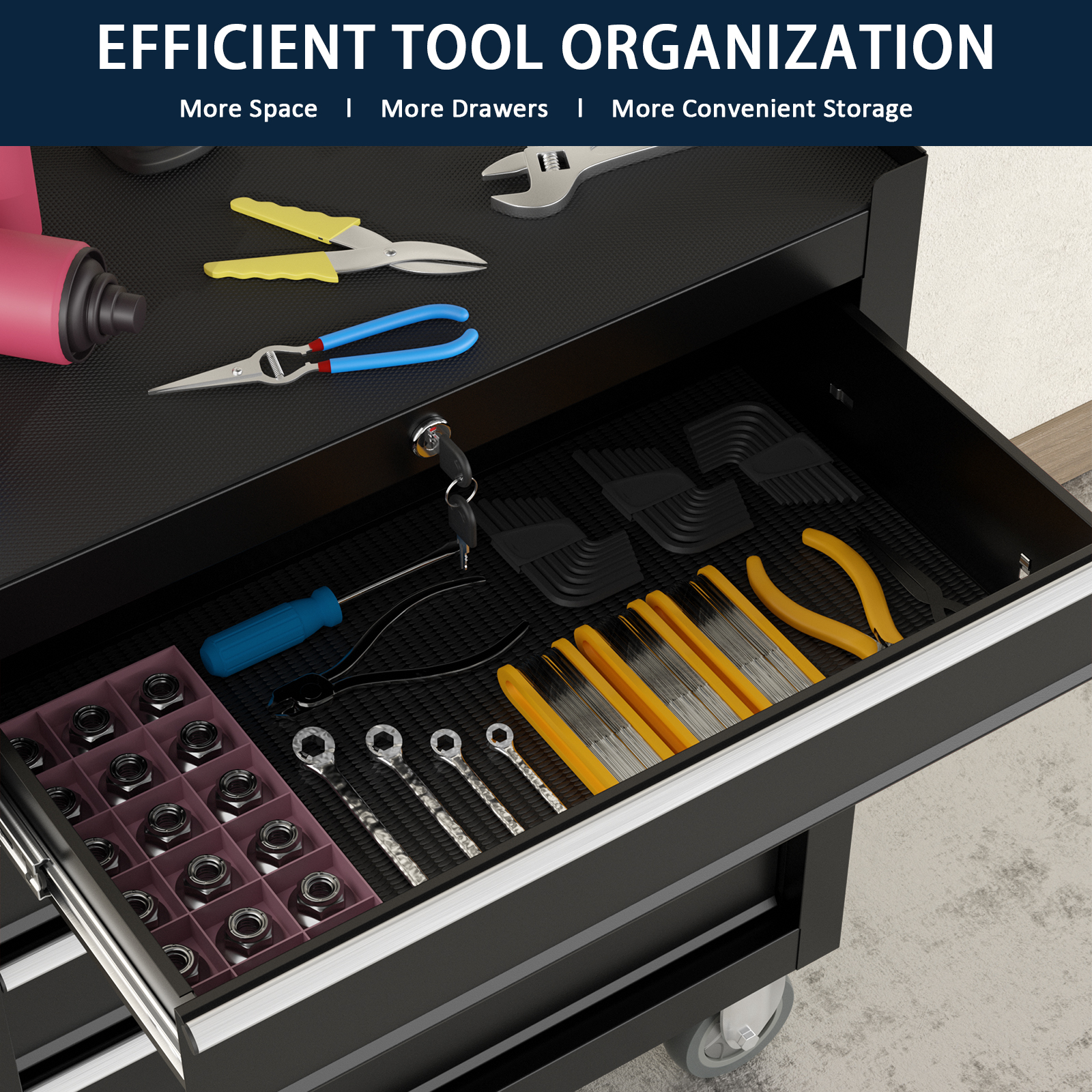 5 Drawer Rolling Tool Chest Cart – Alloy Steel, Removable Top Box, Medium Size Workshop Storage