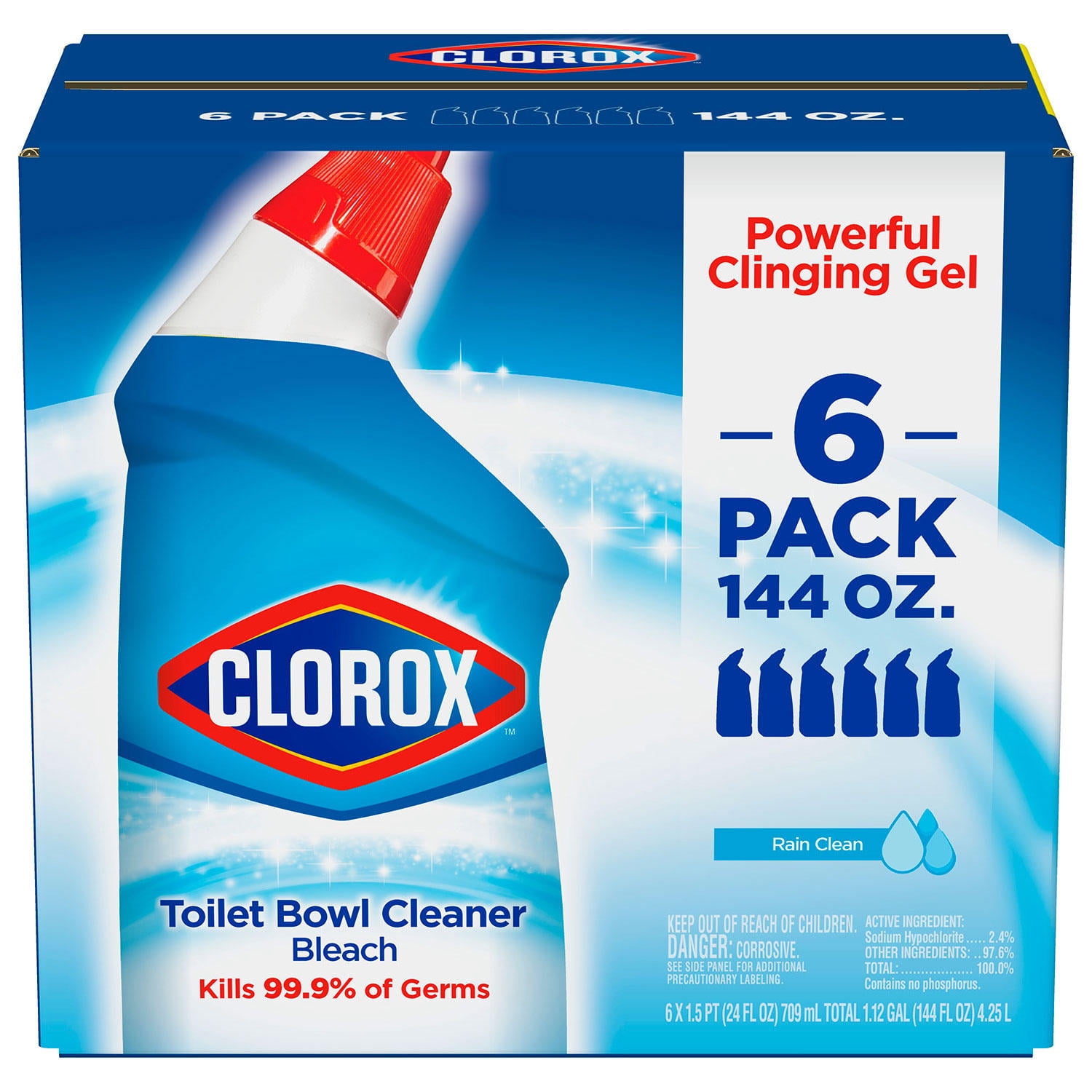 Clorox Toilet Bowl Cleaner with Bleach, Rain Clean (24 oz., 6 pk.)