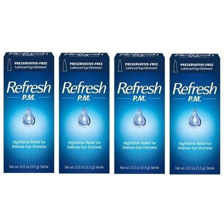 Refresh P.M. Lubricant Eye Ointment Preservative-Free, Nighttime Relief for Intense Eye Dryness, 0.12 oz (Pack of 4)