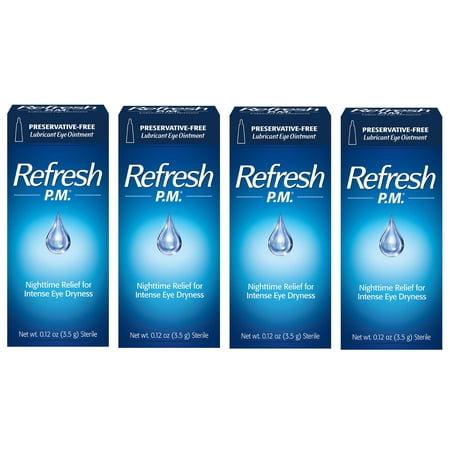 Refresh P.M. Lubricant Eye Ointment Preservative-Free, Nighttime Relief for Intense Eye Dryness, 0.12 oz (Pack of 4)