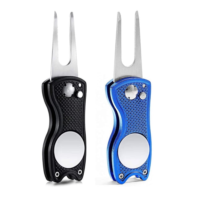 2Pcs Golf Divot Tool Golf Fork Repair Foldable Golf Divot Repair Tool Green Repair