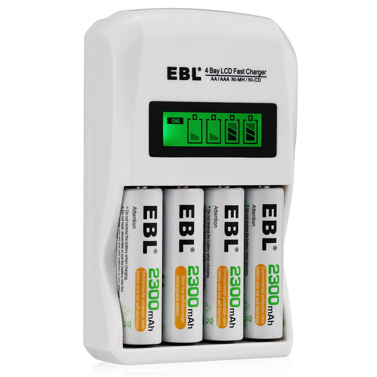 EBL Rechargeable AA Batteries with LCD Battery Charger, 12 Pack of 2300mAh 1.2v Ni-MH AA Rechargeable Battery and Smart Independent Slot Battery Charger