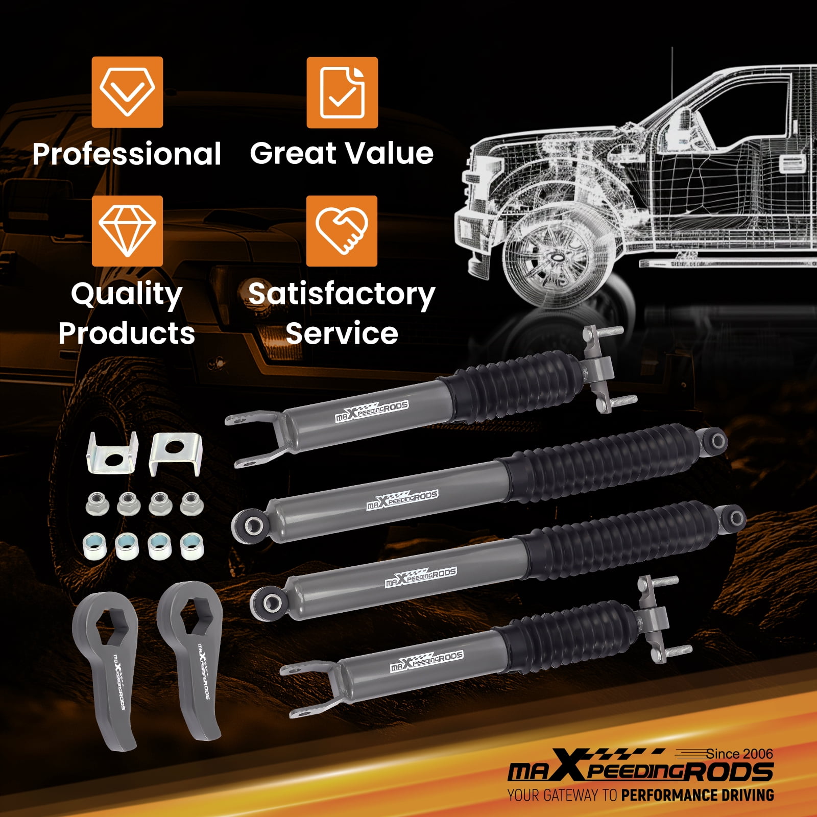 maXpeedingrods 1.5-2” Lift Leveling kit for Chevy Silverado/GMC Sierra 2500 HD/3500 HD 4WD 2011-2019, Forged Torsion Keys & Upgraded G1 Lifted Shocks