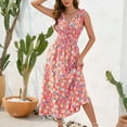 thumbnail image 4 of Puntoco Vestidos Mujer Verano Mujer Cintura Estampado Floral Cintura Vestido V-Cuello Correa Vestido Casual, 4 of 7