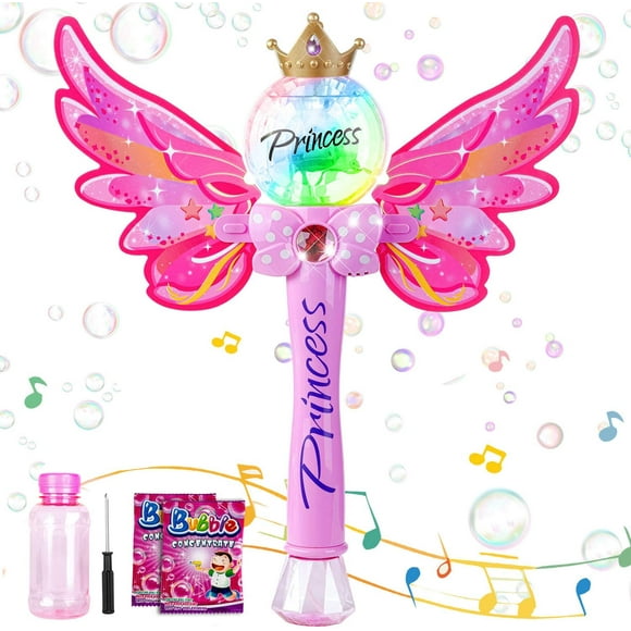 Fairy Magic Wand Bubble Machine, Kids Soap Bubbles Toy, Bubble Gun Toy with Music and Lights, Portable Bubble Games for Girls