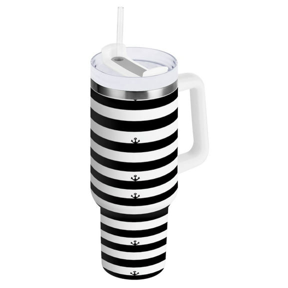 Black and White Stripes Insulated Tumblers 40oz Double-Walled Stainless Steel Water Bottles Car Handle