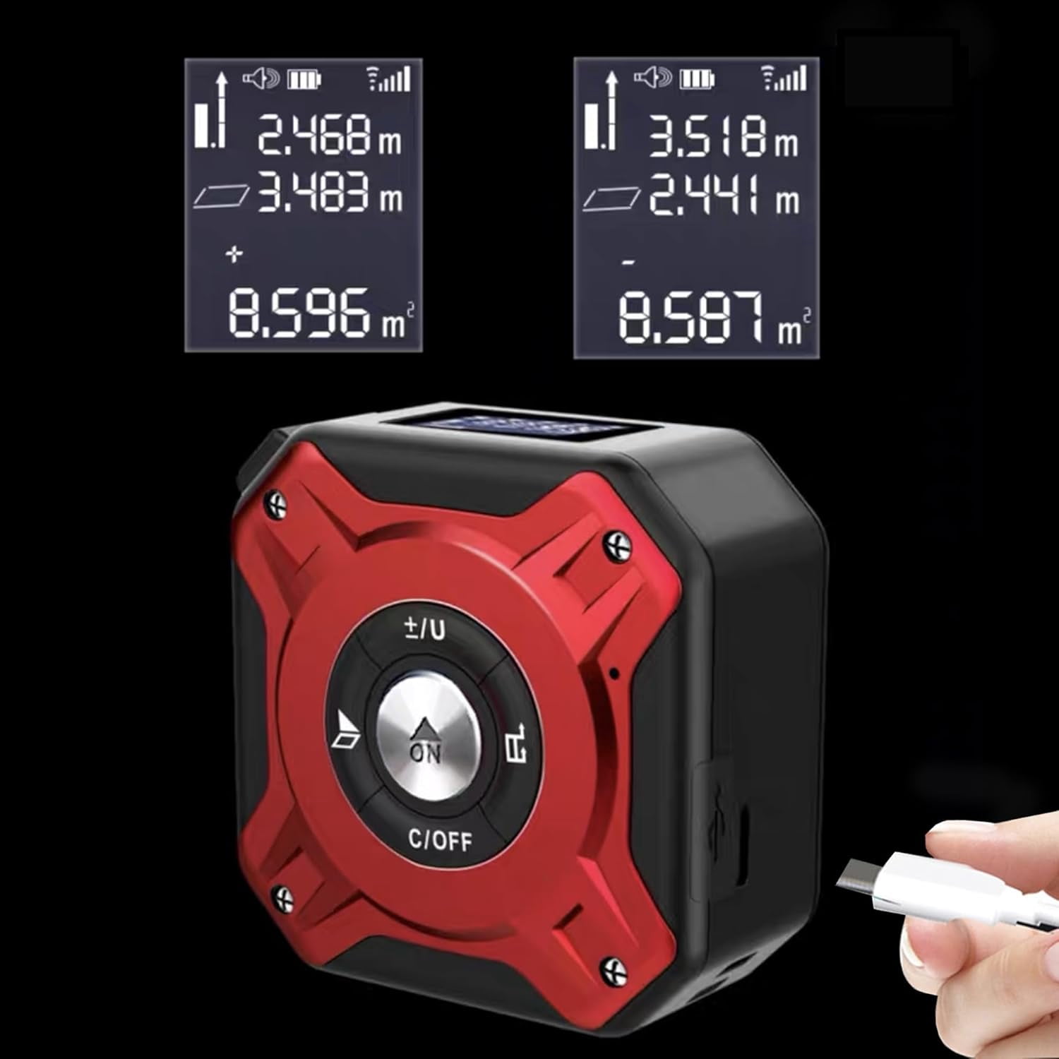 Digital Laser Tape Measure: 3-in-1 Digital Tape Measure with Laser Level, 131Ft/40m Infrared Laser Measuring Tape with Digital Display, 16ft/5m Rechargeable Electronic Tape Measure (Red)