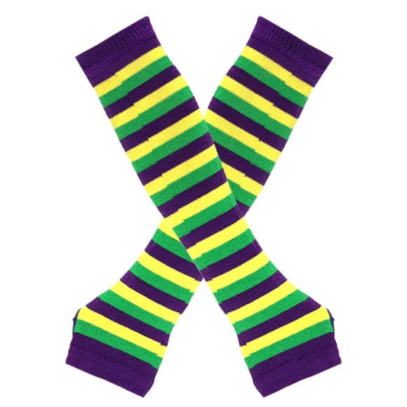 Zhuge Guantes largos sin dedos a rayas para mujer, calentadores de brazos tejidos de invierno para punk rock, cosplay, gótico y fiestas navideñas, color negro, verde y amarillo
