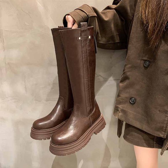 Roncen Bottes Cavalières Hautes Extensibles Ajustées Décontractées pour Femmes Automne Hiver - Bottes d'Équitation à Talon Épais Mollet Grand Élastique pour l'Extérieur
