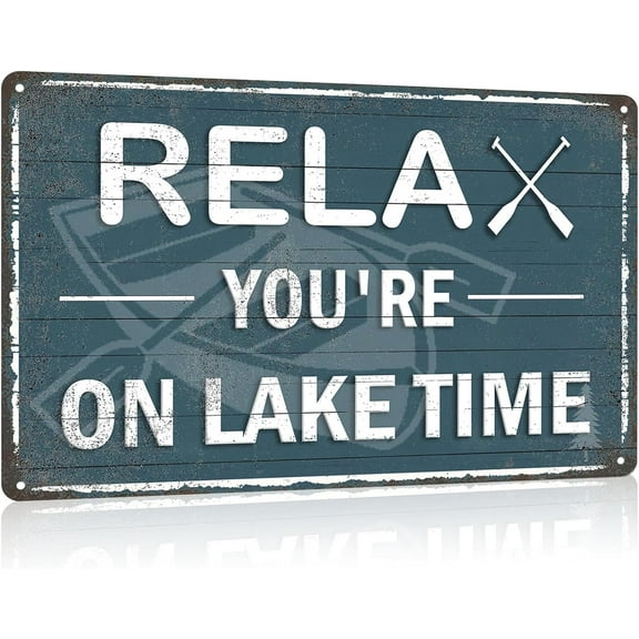 You're On Lake Time Tin Sign – Lake House Decor and Lake Wall Art for Summer Cabin, Lake Life Decor for Home or Outdoor – 8x12 Inch Vintage Metal Sign for Lake House Essentials