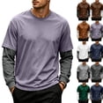 thumbnail image 2 of Mens Faux Two Piece Shirts Crew Neck Long Sleeve Pullover Tops Light Purple 2XL, 2 of 7