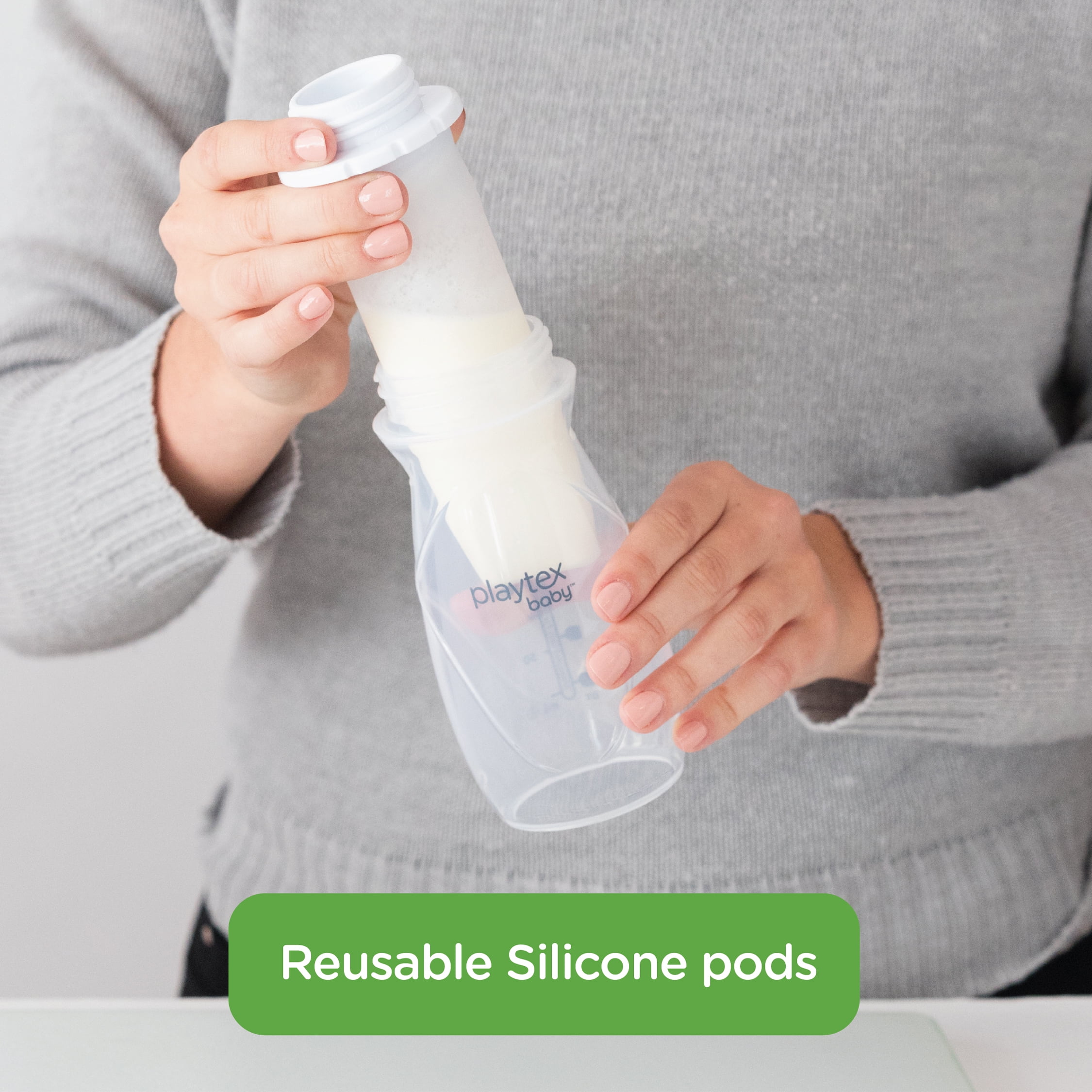 Playtex Baby Nurser Reusable Silicone PODS, Breastmilk Storage & Air-Free Feeding, 4 fl oz, 6 Count